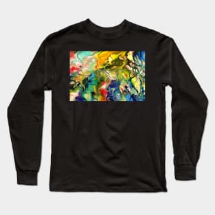 abstract art, blue, green, red, black, dark, Long Sleeve T-Shirt